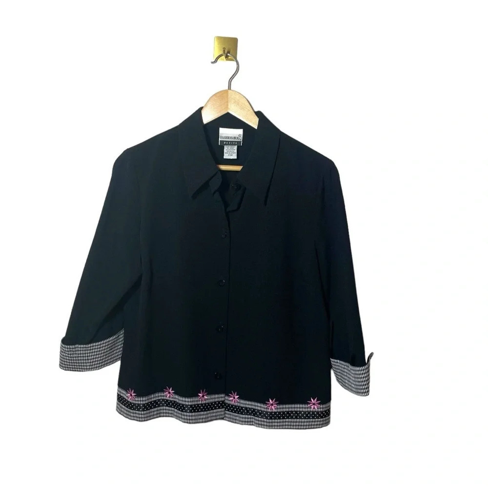 Vintage Fashion Bug Petite Black Embroidered Floral Blazer Trouser Set